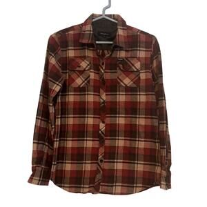 Brixton 100% Cotton Plaid Flannel Shirt Medium Brown Workwear Rugged Outdoors
